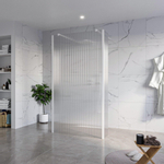 Fortifura Galeria Vrijstaande Inloopdouche - 110x200cm - Helder geribbeld - antikalk - 8mm veiligheidsglas - 2 zijwanden 30cm - wandsteunen en hoekprofielen - Wit mat SW993082