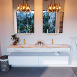 MONDIAZ ALAN - DLUX Badkamermeubelset - 200cm - onderkast - Talc - 2 lades - vrijhangende wastafel - 2 wasbakken - 2 kraangaten - Frappe SW805415