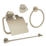GROHE Essentials accessoireset 4-delig met handdoekring, handdoekhouder, handdoekhaak en toiletrolhouder met klep Brushed nikkel SW529120