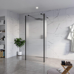 Fortifura Galeria Vrijstaande Inloopdouche - 90x200cm - Helder geribbeld - antikalk - 8mm veiligheidsglas - 2 zijwanden 30cm - wandsteunen en hoekprofielen - Zwart mat SW993059