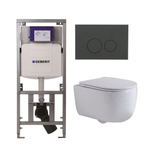QeramiQ Dely Swirl Toiletset - 36.3x51.7cm - Geberit UP320 Burda inbouwreservoir - slim zitting - bedieningsplaat mat antraciet - ronde knoppen - wit mat SW1164772