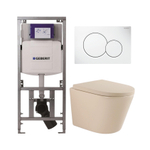 QeramiQ Dely Toiletset - Geberit UP320 Burda inbouwreservoir - witte bedieningsplaat - softclose toilet zitting 35 mm - mat beige SW1236525