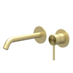 IVY Concord Wastafelmengkraan - 2-gats - met inbouwdeel - wandmontage - gebogen uitloop - coldstart - RVS316 - geborsteld mat goud PVD SW1235853