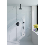 Fortifura Calvi Inbouw Regendoucheset - rond - thermostatisch - plafondarm - 25cm hoofddouche - staaf handdouche - metalen doucheslang - zwart mat SW1244289