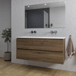 Adema Chaci Badkamermeubelset - 120x46x57cm - 2 keramische wasbakken wit - zonder kraangaten - 2 lades - rechthoekige spiegel - noten (hout) SW816575