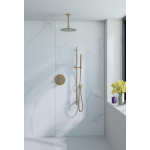 Fortifura Calvi Inbouw Regendoucheset - rond - thermostatisch - wandarm - glijstang - 25cm hoofddouche - staaf handdouche - Geborsteld Messing PVD (Goud) SW1189339