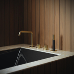 Hotbath Archie Badrandcombinatie éénhendel mengkraan met uitloop en 2-weg omstel BBP Geborsteld Messing PVD SW799007