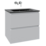 Adema Chaci Badkamermeubelset - 80x46x55cm - 1 keramische wasbak zwart - zonder kraangat - 2 lades - mat wit SW809367