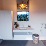 MONDIAZ ALAN - DLUX Badkamermeubelset - 100cm - onderkast - Talc - 1 lade - vrijhangende wastafel - wasbak midden - 1 kraangat - Opalo SW806365