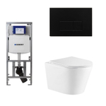 QeramiQ Dely Toiletset - 36.3x51.7cm - diepspoel - rimless - Geberit UP320 Burda inbouwreservoir - softclose toiletzitting - mat zwarte bedieningsplaat - rechtehoekige knoppen - wit glans SW1102477