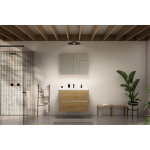 Nemo Start badkamermeubelset - 90x65x49.5cm - 2 lades - greeploos - 1 wasbak wit glans - 1 kraangat - met spiegelkast - MDF Riverside Oak SW911706