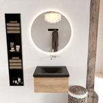 Mondiaz BUKLA Badkamermeubelset - 60x45x34cm - 0 kraangaten - wasbak midden - solid surface - Urban - greeploos - 1 lade - Melamine - Washed Oak SW704788