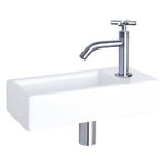 Differnz Hura fonteinset - 38.5x18.5x9cm - Rechthoek - 1 kraangat - chroom gebogen kraan - kruisgreep - Keramiek Wit SW285501