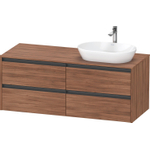 Duravit Ketho 2 wastafelonderbouwkast incl. consoleplaat met 4 laden voor waskom rechts 140x55x56.8cm met handgrepen antraciet noten mat SW772405