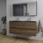 Adema Chaci Badkamermeubelset - 120x46x57cm - 2 keramische wasbakken zwart - 2 kraangaten - 2 lades - Spiegelkast - noten (hout) SW856570