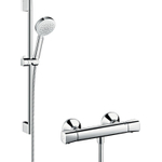 Hansgrohe Crometta 100 douchecombinatie: met Ecostat Universal douchekraan thermostatisch met glijstangset 65cm met Crometta 100 Vario handdouche wit/chroom 0605383