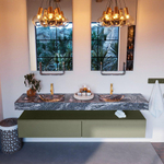 MONDIAZ ALAN - DLUX Badkamermeubelset - 200cm - onderkast - Army - 2 lades - vrijhangende wastafel - 2 wasbakken - 2 kraangaten - Lava SW808417