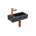 QeramiQ Fuente Fonteinset - 37.5x18.5x9cm - keramiek - kraangat links - fonteinkraan geborsteld koper - afvoerplug - verlaagd sifon - Mat Zwart SW1232772