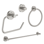 GROHE Essentials accessoireset 4-delig met handdoekring, handdoekhouder, handdoekhaak en toiletrolhouder zonder klep super steel SW529111