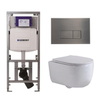 QeramiQ Dely Swirl Toiletset - 36.3x51.7cm - Geberit UP320 Burda inbouwreservoir - slim zitting - gunmetal bedieningsplaat - rechthoekige knoppen - wit glans SW1126096