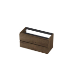 INK Fineer Wastafelonderkast - 100x45x52cm - 2 lades - greeploos - houten keerlijst - MDF Fineer Chocolate SW493731