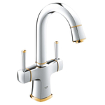 GROHE Grandera waterbesparende wastafelkraan met hoge draaibare uitloop met waste chroom/goud 0437821