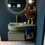 MONDIAZ RIVA Badkamermeubelset - 100x50x30cm - 1 lade - MDF Army mat - push to open - 1 kraangat - wasbak links - solid surface army SW703060