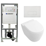 Villeroy & Boch Subway 2.0 compact DirectFlush Toiletset - Geberit reservoir - softclose - quickrelease - bedieningsplaat rechthoekige knoppen - wit SW791655