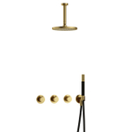 Hotbath Cobber IBS70 Regendoucheset inbouw - 15cm plafondarm - 20cm ronde hoofddouche - staafhanddouche - geborsteld messing PVD SW677668