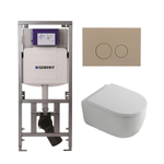 QeramiQ Dely Swirl Toiletset - 36.3x51.7cm - Geberit UP320 Burda inbouwreservoir - 35mm zitting - bedieningsplaat taupe - ronde knoppen - wit mat SW1164410