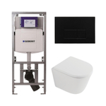 QeramiQ Dely Toiletset - 36.3x51.7cm - diepspoel - rimless - Geberit UP320 inbouwreservoir - softclose toilet zitting 35 mm - metaal mat zwarte bedieningsplaat - rechthoekige knoppen - mat wit SW1235388