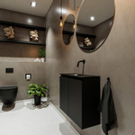 MONDIAZ TURE Fonteinset - 60x23x50cm - 0 kraangaten - 2 deuren - urban mat - Wasbak midden - Solid Surface Zwart SW475255