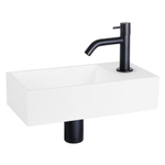 Differnz Solid fonteinset - 36x18.5x9cm - Rechthoek - 1 kraangat - Gebogen zwart matte kraan - Solid surface Wit SW450879