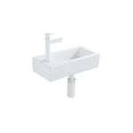 QeramiQ Fuente Fonteinset - 37.5x18.5x9cm - keramiek - kraangat links - fonteinkraan mat wit - afvoerplug - verlaagd sifon - Glans wit SW1232735