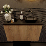 Mondiaz Fowy Toiletmeubel - 80x50x23cm - washed oak mat - 0 kraangaten - wasbak rechts - 2 deuren - solid surface - blad Melamine - wasbak: zwart SW761458