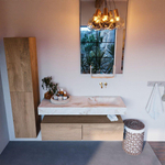 MONDIAZ ALAN - DLUX Badkamermeubelset - 130cm - onderkast - Washed Oak - 2 lades - vrijhangende wastafel - wasbak rechts - 0 kraangaten - Frappe SW808719