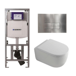 QeramiQ Dely Swirl Toiletset - 36.3x51.7cm - Geberit UP320 Burda inbouwreservoir - 35mm zitting - steel bedieningsplaat - rechthoekige knoppen - wit glans SW1138658