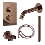 Fortifura Calvi Badkraan set - uitloop - 22cm inkortbaar - gladde slang - staafhanddouche - inbouwdeel - wandhouder - geborsteld koper PVD SW1130184