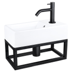 Differnz Force fonteinset - 40x22x11.5cm - Rechthoek - 1 kraangat - Gebogen matte zwarte kraan - met zwart frame - Keramiek Wit SW373249