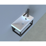 Arcqua Marble fontein 40x22cm met zwart frame exclusief kraan mat wit cast marble SW397958