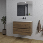 Adema Chaci Badkamermeubelset - 80x46x55cm - 1 keramische wasbak wit - zonder kraangaten - 2 lades - rechthoekige spiegel - noten (hout) SW816545