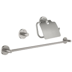 GROHE Essentials Toilet accessoireset 3-delig met toiletborstelhouder, handdoekhaak en toiletrolhouder met klep super steel SW97652