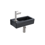 QeramiQ Fuente Fonteinset - 37.5x18.5x9cm - keramiek - kraangat links - fonteinkraan geborsteld RVS - afvoerplug - verlaagd sifon - Mat Zwart SW1232747