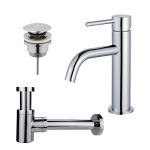 Fortifura Calvi Slim Wastafelkraanset - lage wastafelkraan - klikwaste plug - verlaagde design sifon - Chroom SW891956