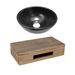 Adema Fonteinset met Waskom 20x20x9cm mat zwart fonteinplank 40x25x10cm rechthoek met handdoekhouder bruin eiken SW656687