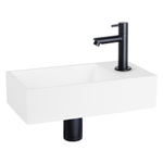 Differnz Solid fonteinset - 36x18.5x9cm - Rechthoek - 1 kraangat - recht zwart matte kraan - Solid surface Wit SW450882