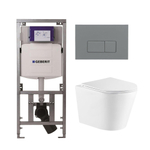 QeramiQ Dely Toiletset - 36.3x51.7cm - diepspoel - rimless - Geberit UP320 Burda inbouwreservoir - softclose toiletzitting - bedieningsplaat licht grijs - rechthoekige knoppen - wit mat SW1164343