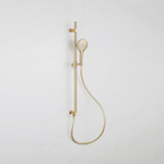 Fortifura Calvi Glijstangset - geïntegreerde wandaansluitbocht - doucheslang glad- ronde handdouche - Geborsteld Messing PVD (Goud) SW1210165