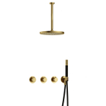 Hotbath Cobber X IBSX70 Regendoucheset inbouw - hoofddouche 30cm - plafondarm 30cm - handdouche staaf 1 stand - geborsteld messing - PVD SW677717