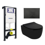 Plieger Kansas Toiletset - UP320 inbouwreservoir - wandcloset - compact - slim zitting - softclose - mat zwarte bedieningsplaat - ronde knoppen - mat zwart SW1223032
